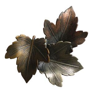 K&T Tri Color Leaf Brooch Copper Brass Silver Tone Nature‎ Autumn Pin Vintage